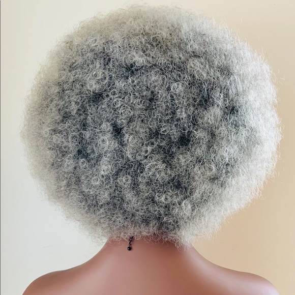 Grey/Black Kinky Curly Synthetic Afro Wig - Picture 9 of 11